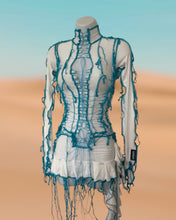 Load image into Gallery viewer, CREAM &amp; BLUE LACE UP SKIRT
