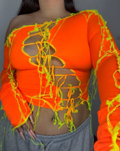 Load image into Gallery viewer, ORANGE &amp; NEON YELLOW TIE TOP
