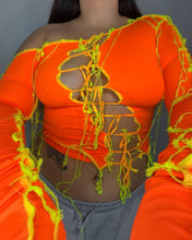 Load image into Gallery viewer, ORANGE &amp; NEON YELLOW TIE TOP
