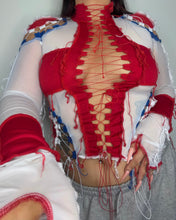 Load image into Gallery viewer, WHITE, RED &amp; BLUE LACE UP TOP
