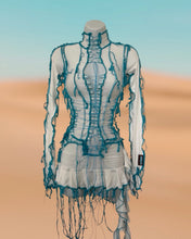 Load image into Gallery viewer, CREAM &amp; BLUE LACE UP TOP
