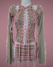 Load image into Gallery viewer, BABY PINK &amp; OLIVE LACE UP TOP

