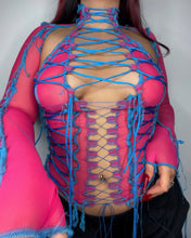 Load image into Gallery viewer, PINK &amp; BLUE LACE UP TOP
