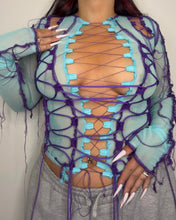 Load image into Gallery viewer, AQUA &amp; PURPLE LACE UP TOP
