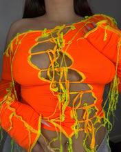Load image into Gallery viewer, ORANGE &amp; NEON YELLOW TIE TOP
