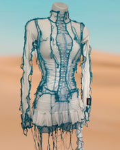 Load image into Gallery viewer, CREAM &amp; BLUE LACE UP TOP
