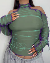 Load image into Gallery viewer, GREEN &amp; PURPLE LACE UP TOP

