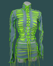 Load image into Gallery viewer, BABY BLUE &amp; NEON GREEN LACE UP TOP
