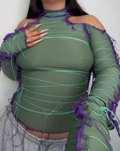 Load image into Gallery viewer, GREEN &amp; PURPLE LACE UP TOP

