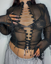 Load image into Gallery viewer, BLACK &amp; WHITE LACE UP TOP
