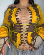 Load image into Gallery viewer, BROWN &amp; YELLOW LACE UP TOP
