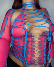 Load image into Gallery viewer, PINK &amp; BLUE LACE UP TOP
