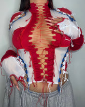 Load image into Gallery viewer, WHITE, RED &amp; BLUE LACE UP TOP
