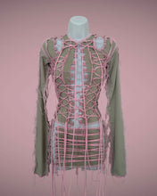 Load image into Gallery viewer, BABY PINK &amp; OLIVE LACE UP TOP
