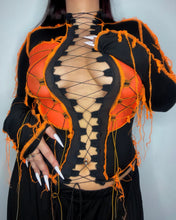 Load image into Gallery viewer, BLACK &amp; ORANGE LACE UP TOP
