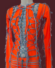 Load image into Gallery viewer, ORANGE &amp; BABY BLUE LACE UP TOP
