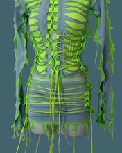 Load image into Gallery viewer, BABY BLUE &amp; NEON GREEN LACE UP SKIRT

