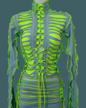 Load image into Gallery viewer, BABY BLUE &amp; NEON GREEN LACE UP TOP
