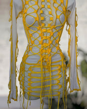 Load image into Gallery viewer, YELLOW &amp; WHITE LACE UP SKIRT
