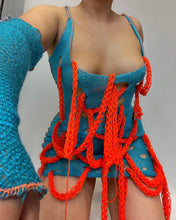 Load image into Gallery viewer, DIANA ORANGE AND BLUE KNITTED DRESS
